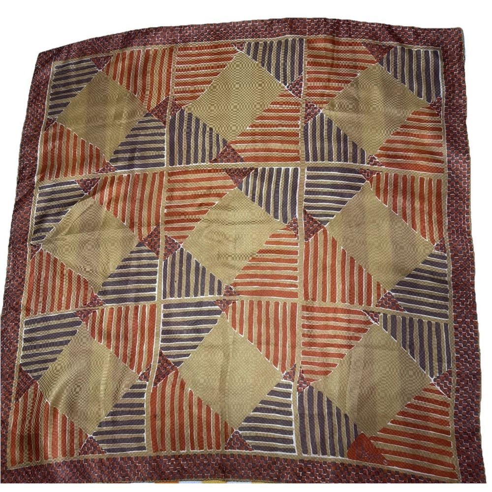 Vintage VERA Logo All Silk Hand Rolled Scarf Made in Japan Orange Geometric 26"